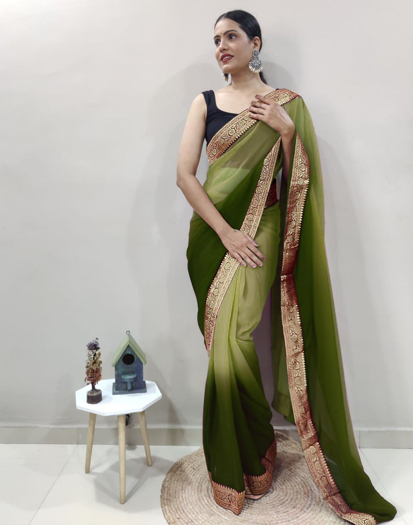 Mehdi Green Plain Saree | Sudathi