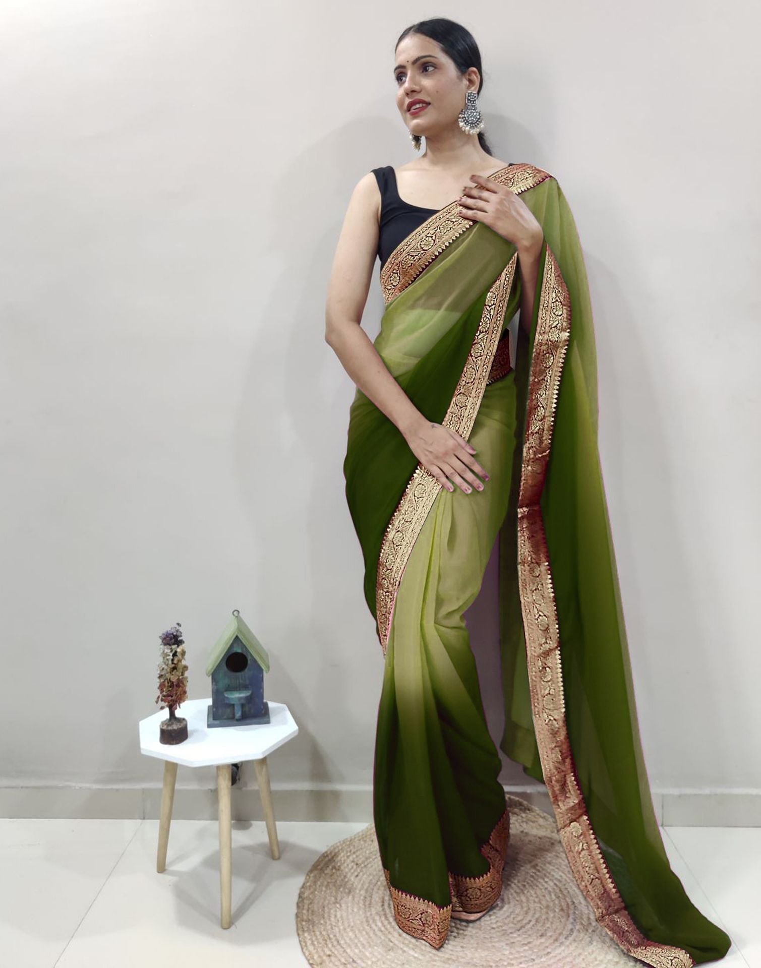 Mehdi Green Plain Saree | Sudathi