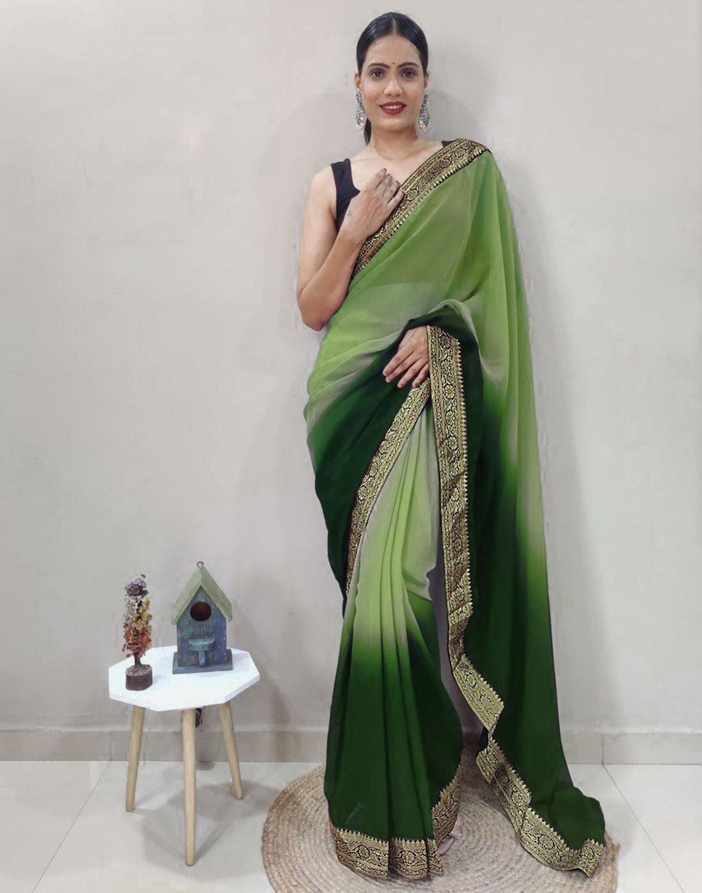 Olive Green Plain Saree | Sudathi