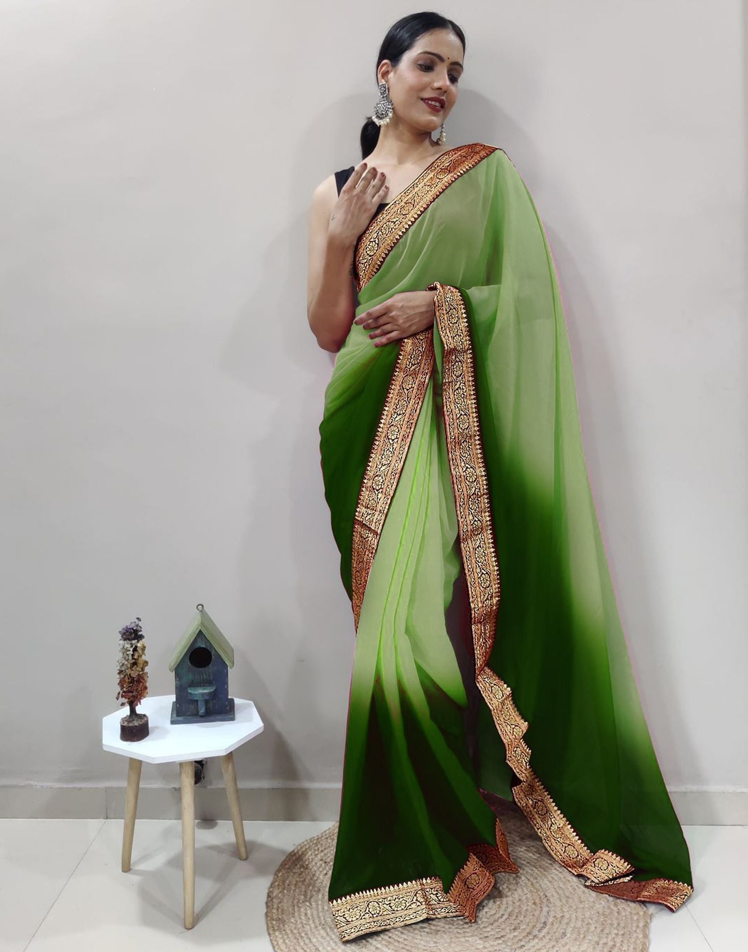 Olive Green Plain Saree | Sudathi