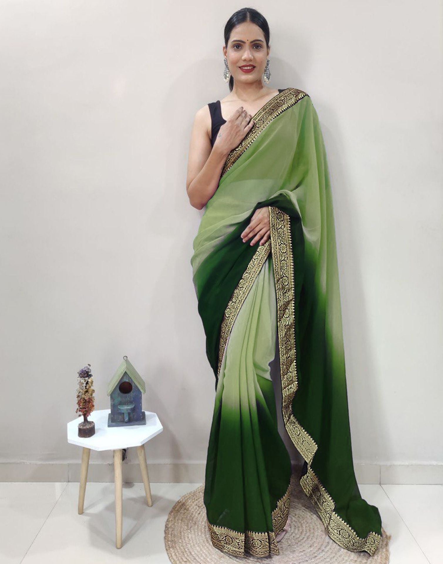 Olive Green Plain Saree | Sudathi