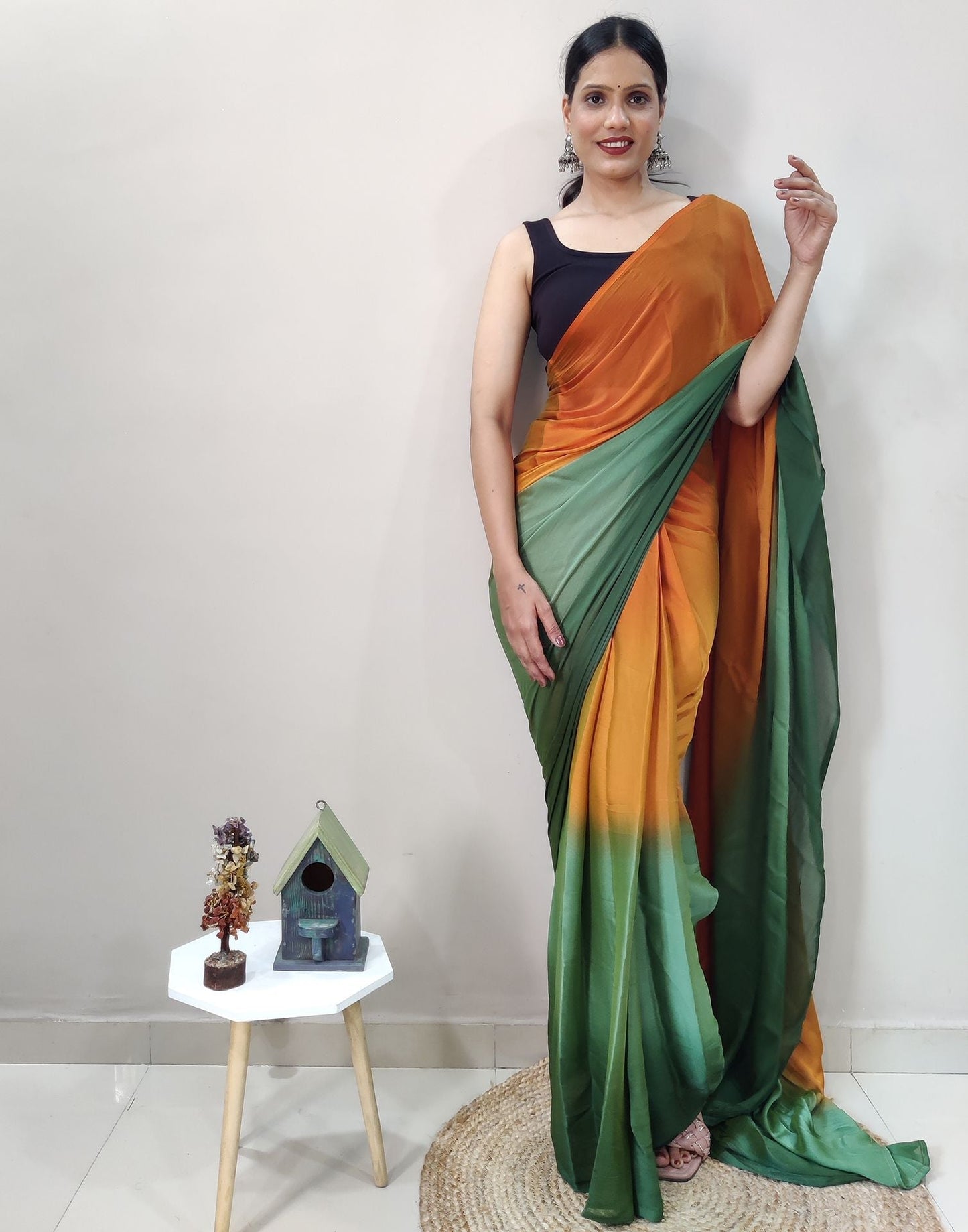 Mustard Chiffon Pre-draped Saree | Sudathi