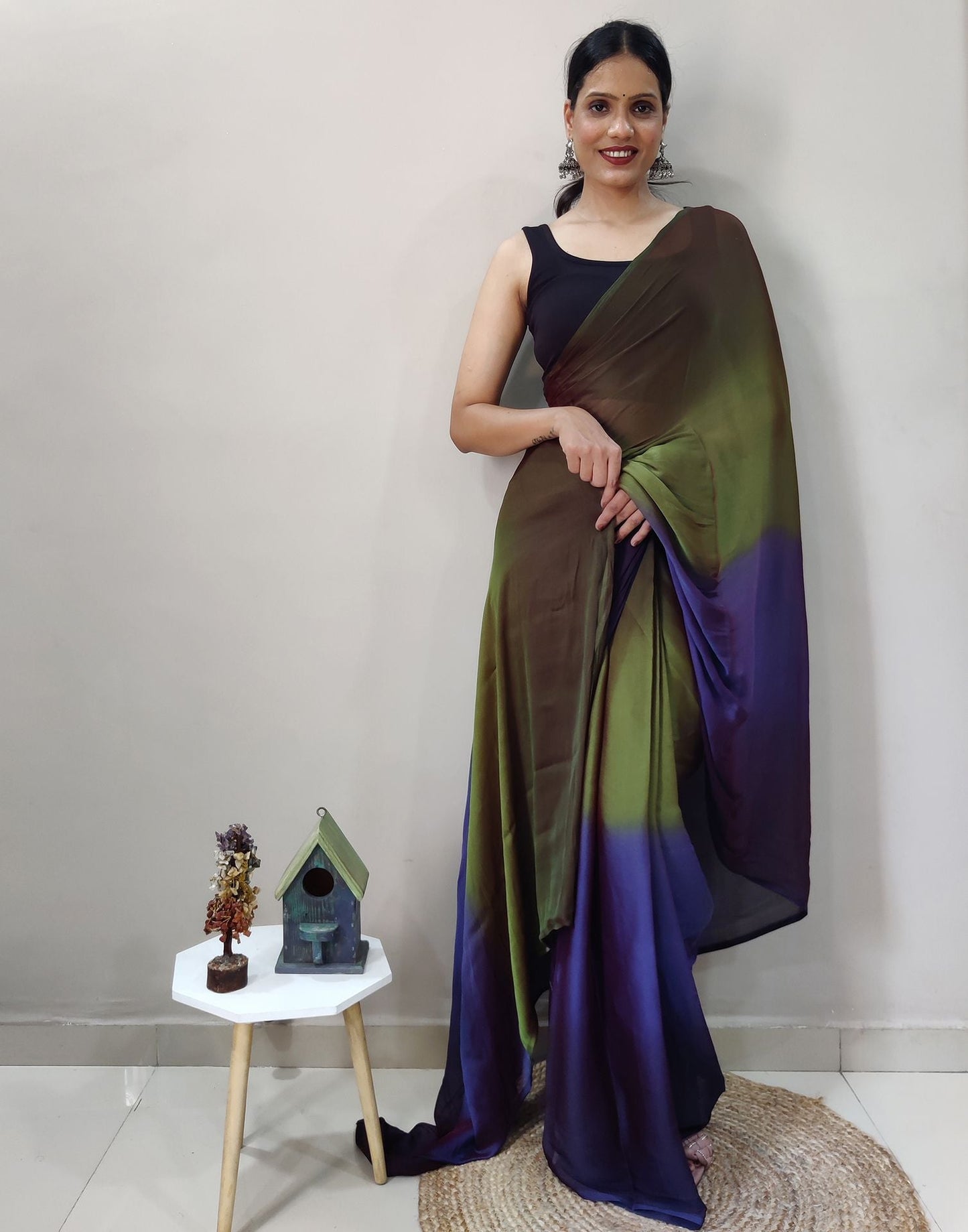 Green Chiffon Pre-draped Saree | Sudathi