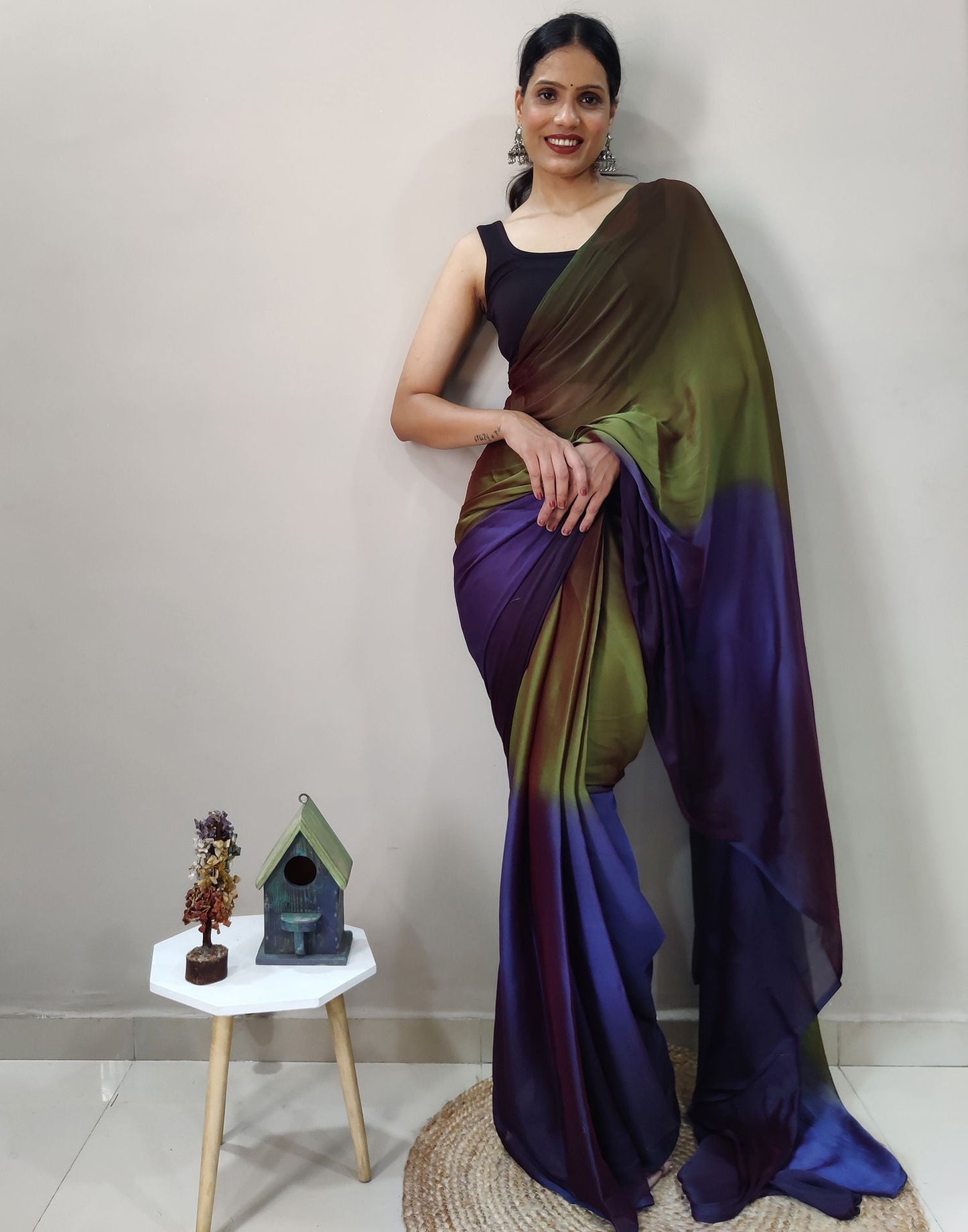 Green Chiffon Pre-draped Saree | Sudathi