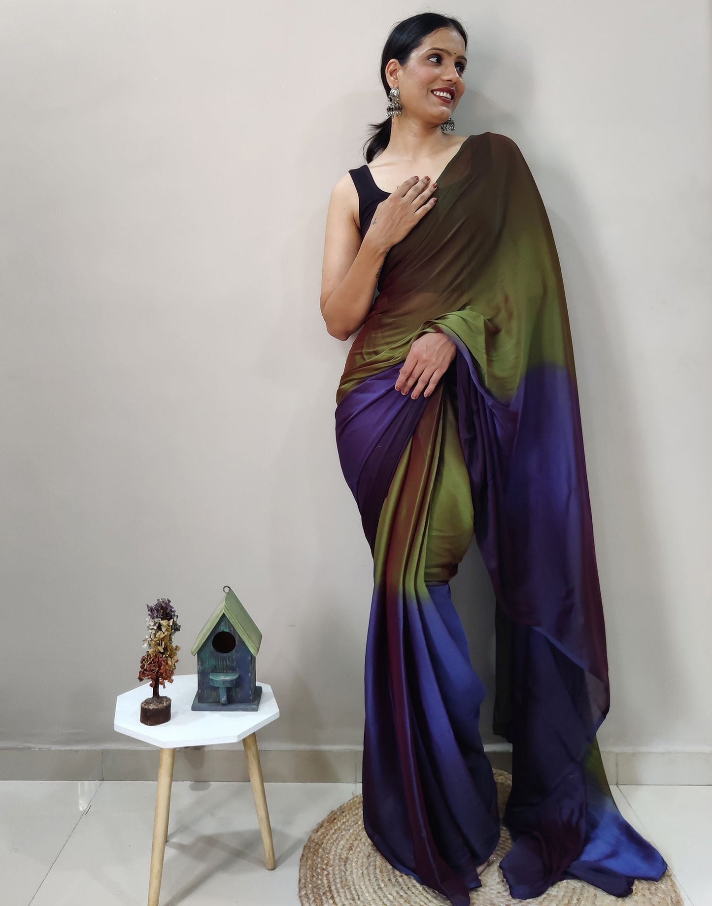 Green Chiffon Pre-draped Saree | Sudathi