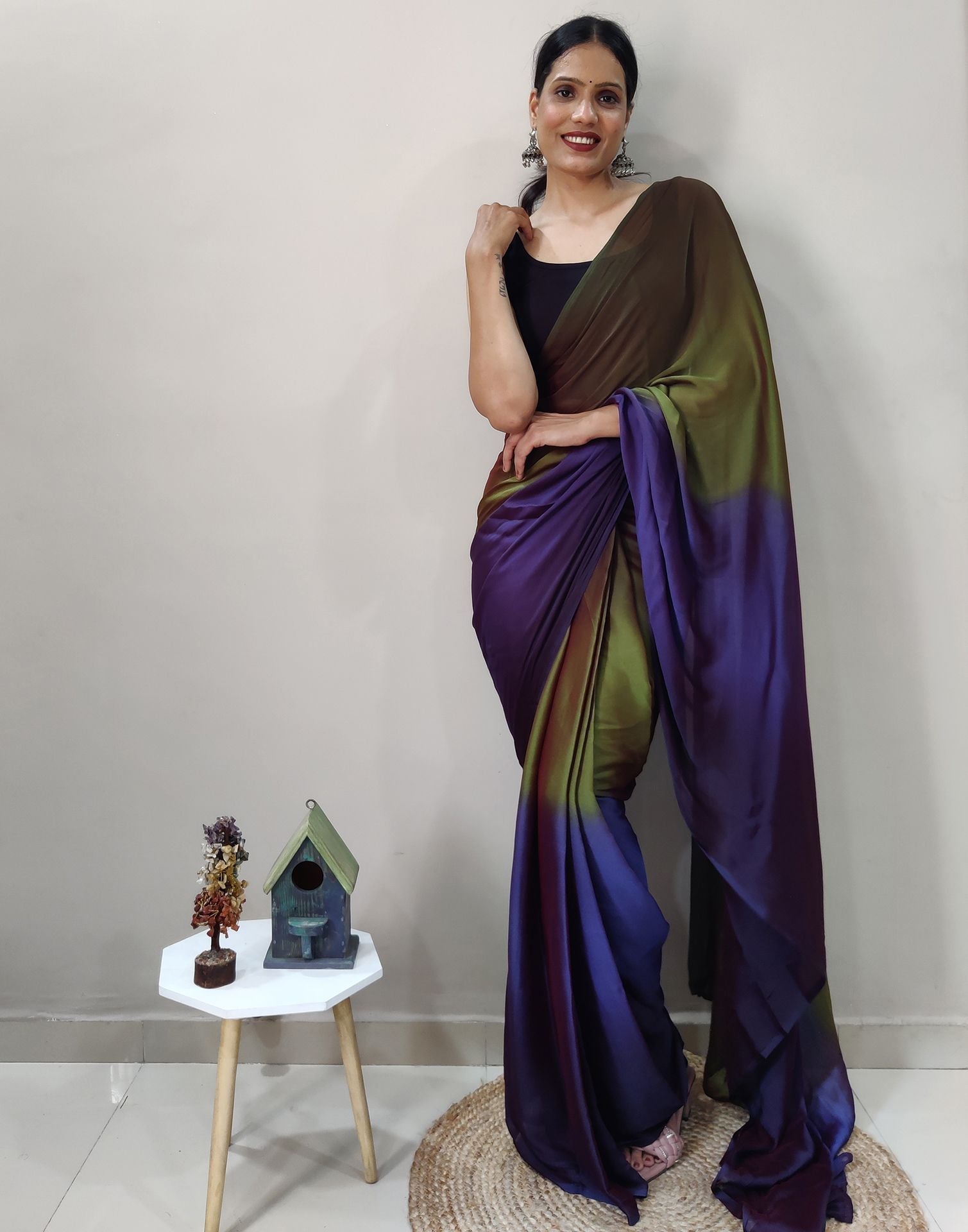 Green Chiffon Pre-draped Saree | Sudathi