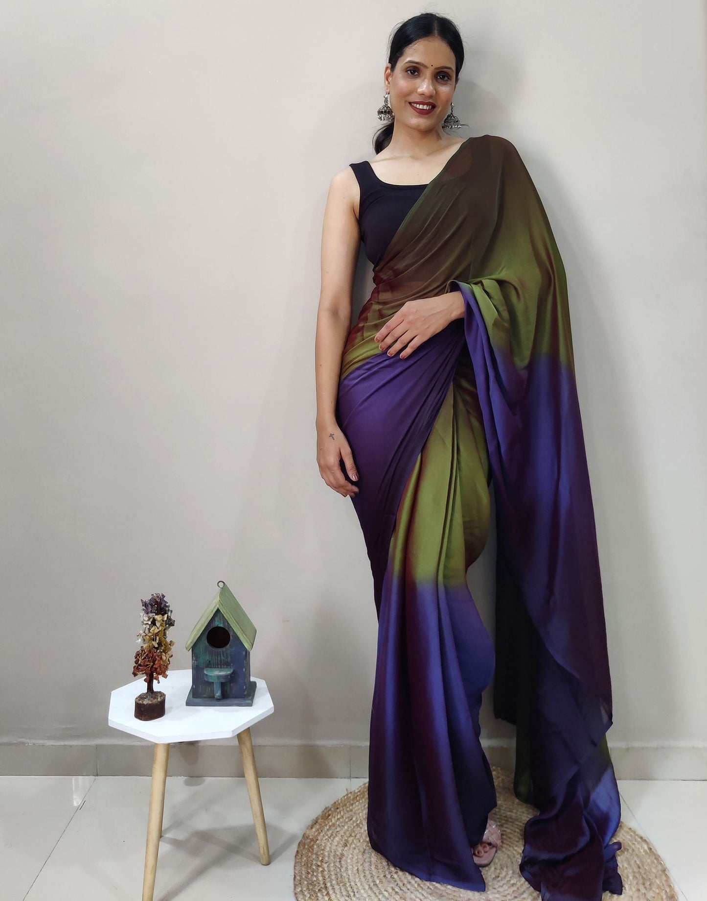 Green Chiffon Pre-draped Saree | Sudathi