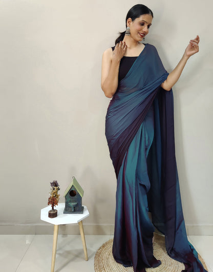 Ready to Wear Blue Chiffon Plain Dual Tone Saree