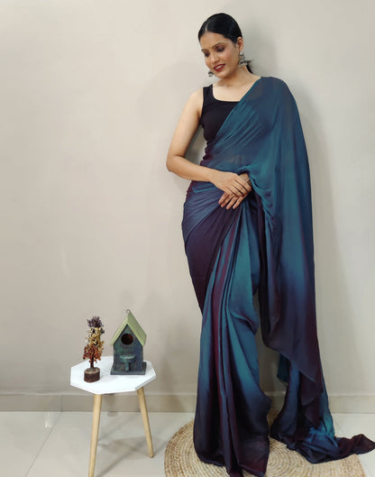Ready to Wear Blue Chiffon Plain Dual Tone Saree