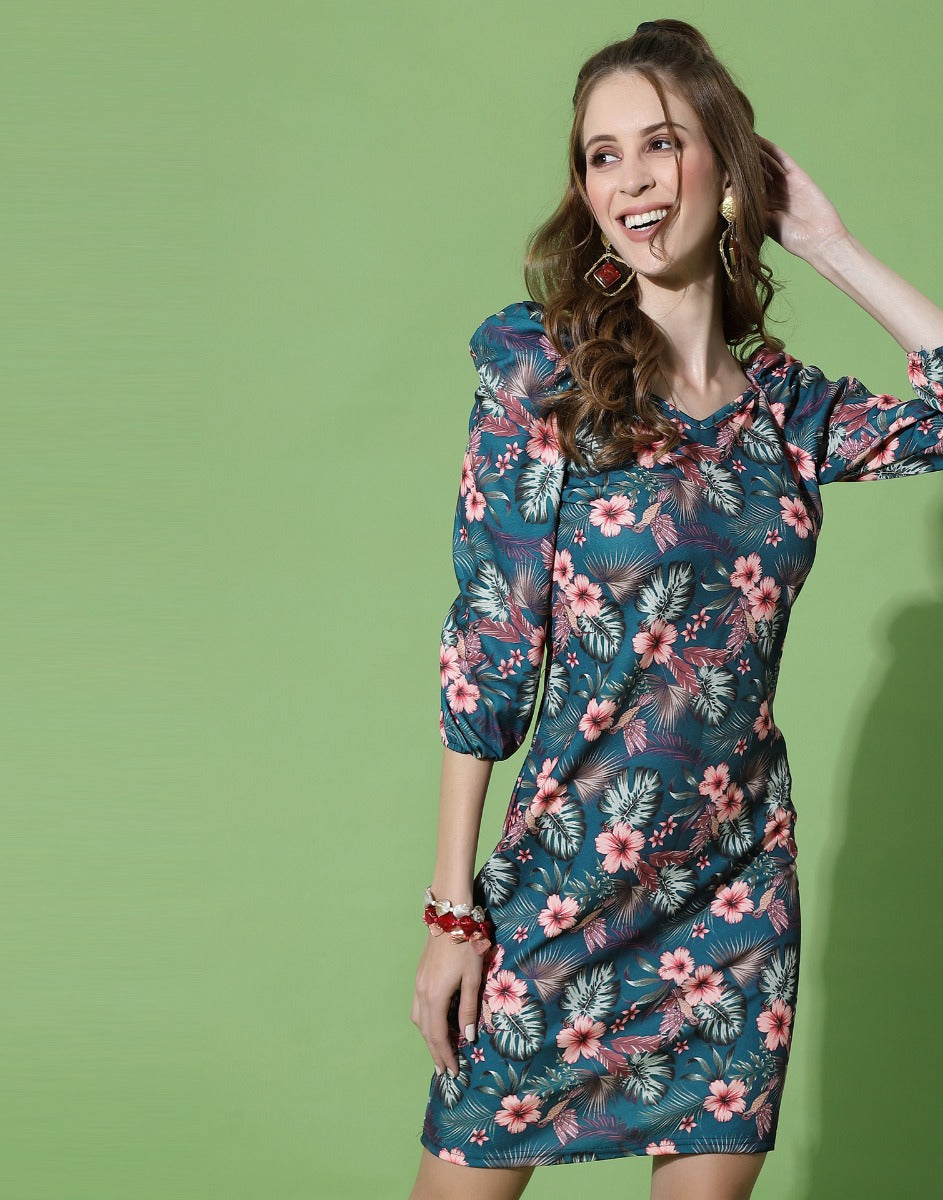 Navy Blue Printed Bodycon | Sudathi