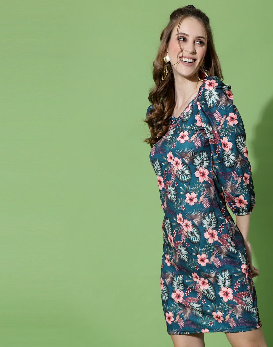 Navy Blue Printed Bodycon | Sudathi