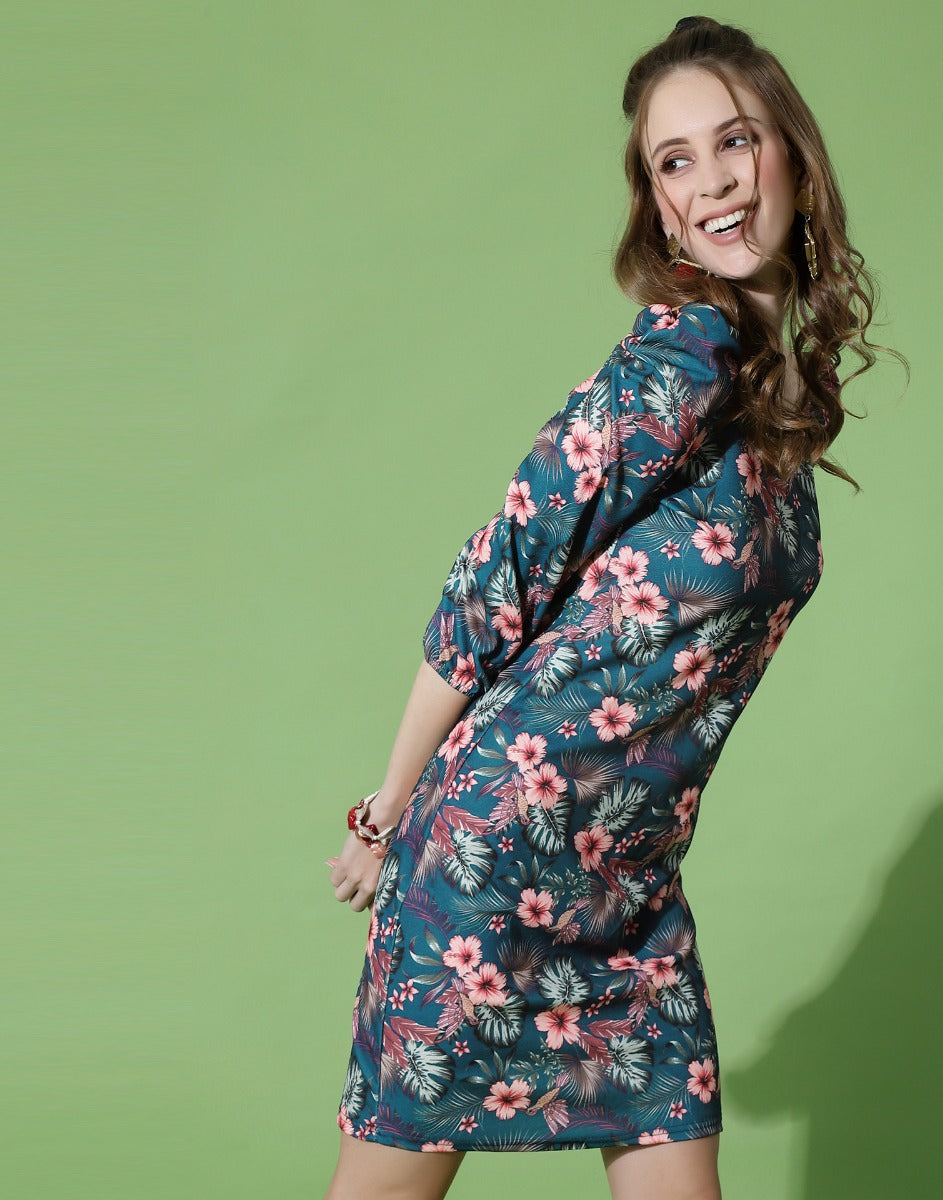Navy Blue Printed Bodycon | Sudathi