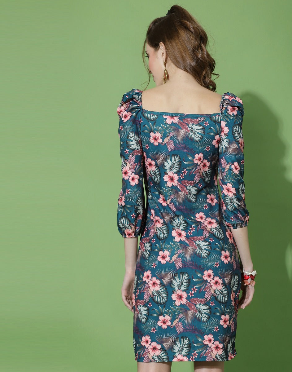 Navy Blue Printed Bodycon | Sudathi