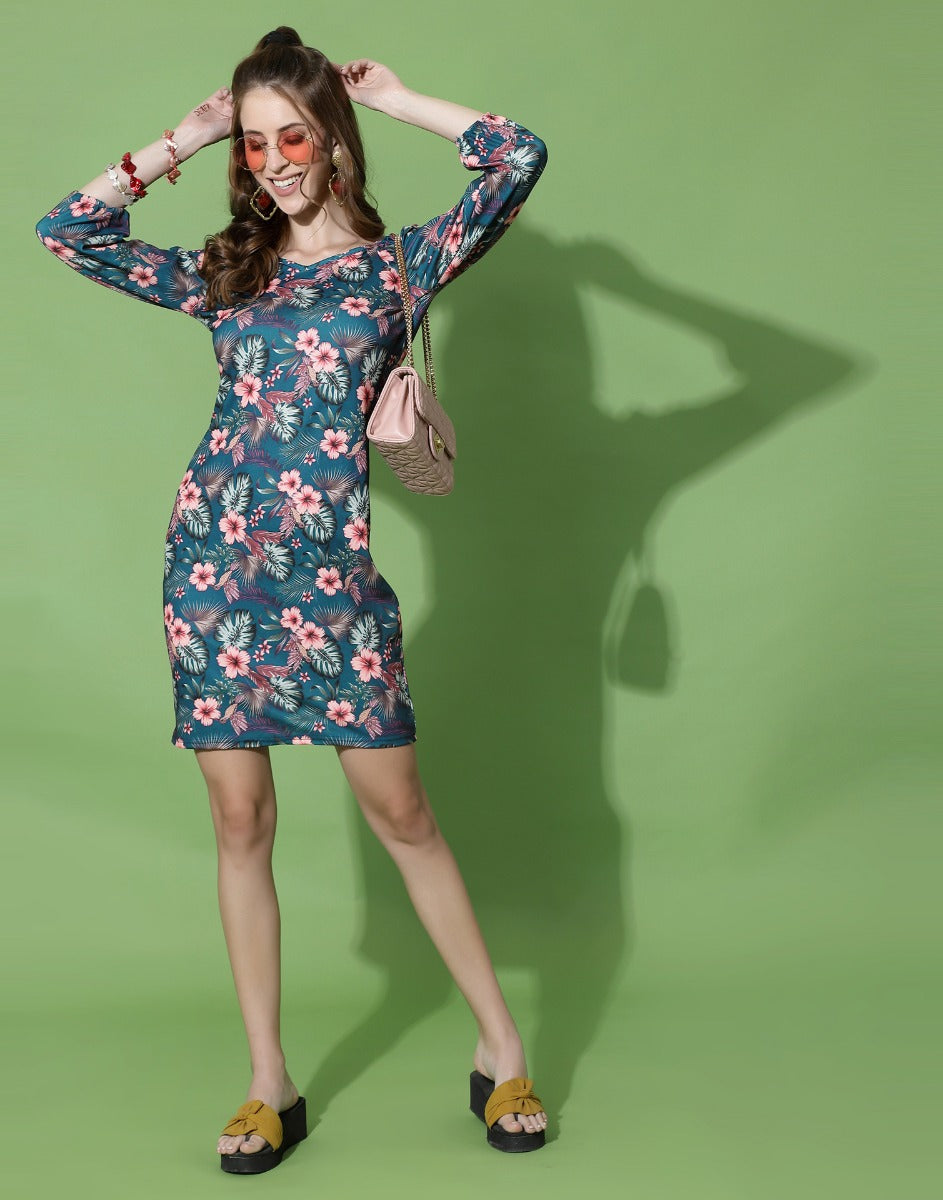 Navy Blue Printed Bodycon | Sudathi