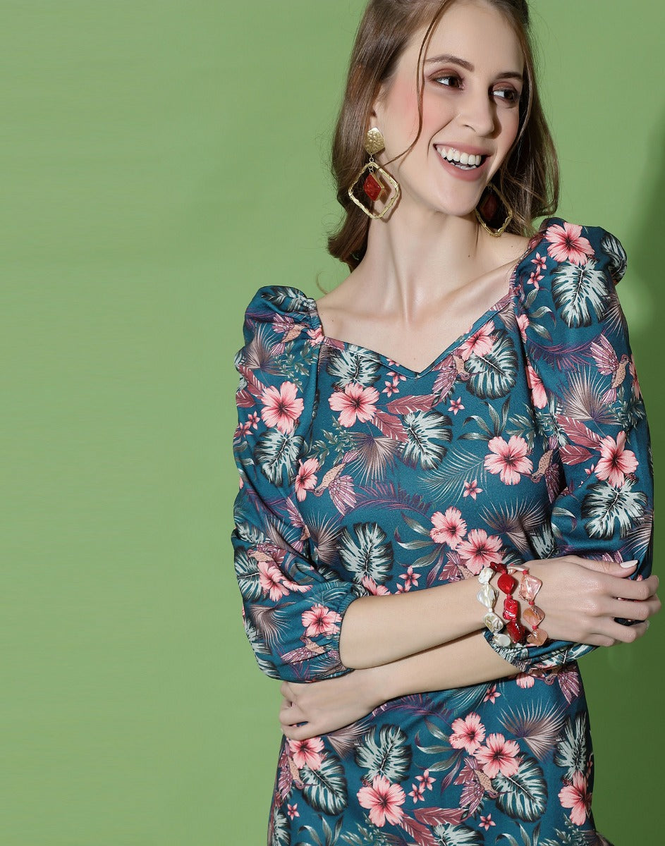 Navy Blue Printed Bodycon | Sudathi