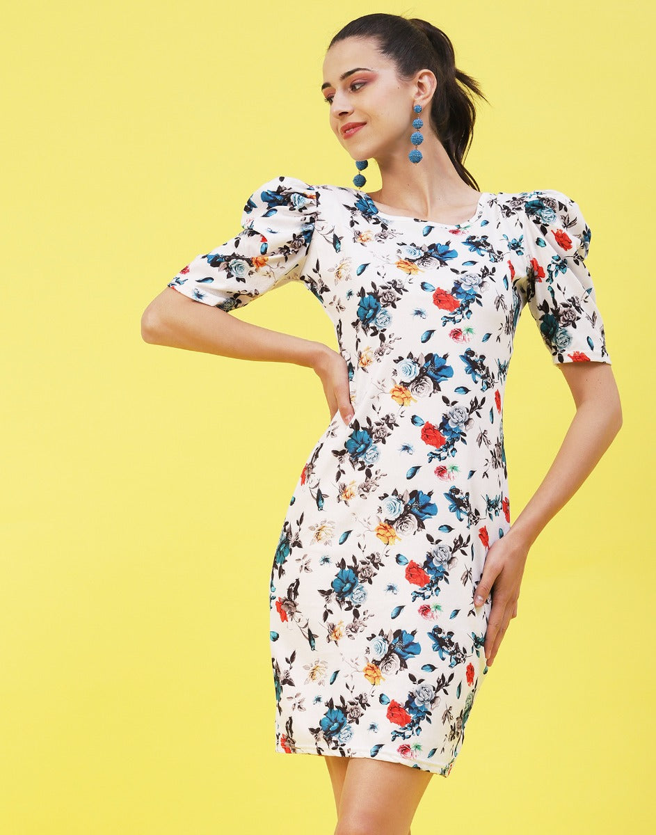 White and Multicoloured Printed Bodycon | Sudathi