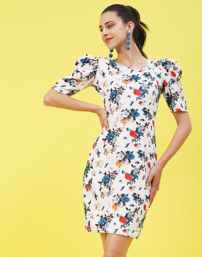 White and Multicoloured Printed Bodycon | Sudathi