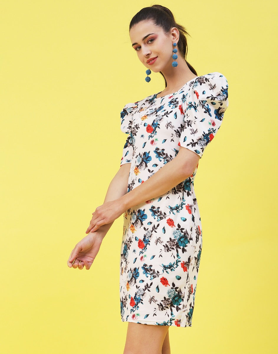 White and Multicoloured Printed Bodycon | Sudathi