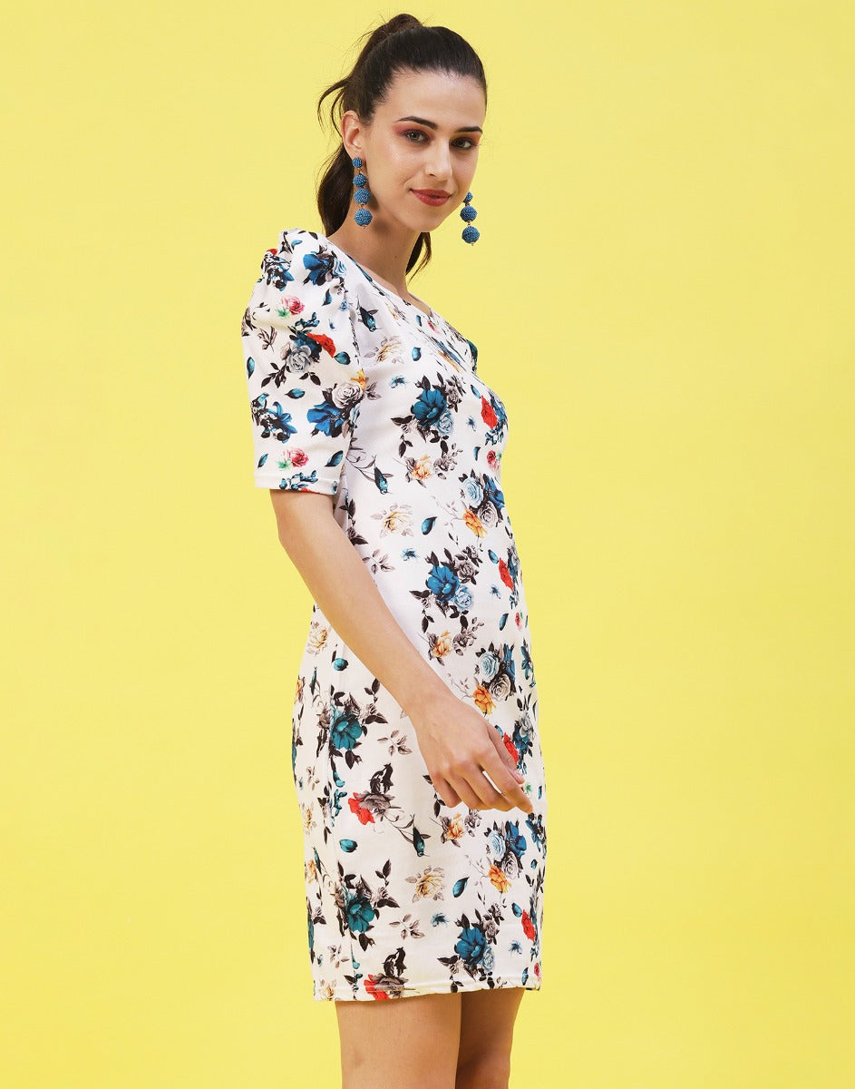 White and Multicoloured Printed Bodycon | Sudathi