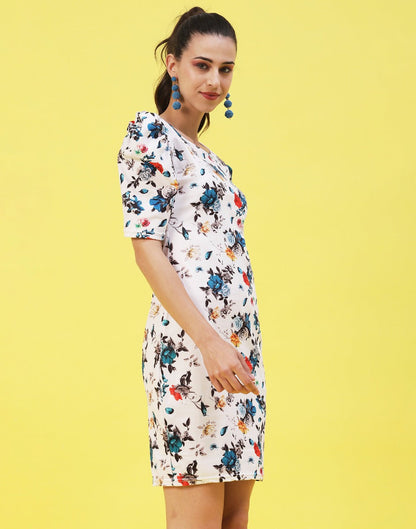 White and Multicoloured Printed Bodycon | Sudathi