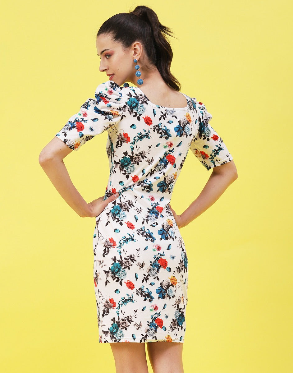 White and Multicoloured Printed Bodycon | Sudathi