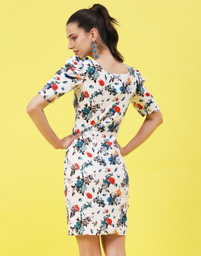 White and Multicoloured Printed Bodycon | Sudathi