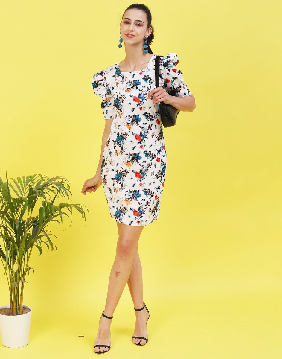 White and Multicoloured Printed Bodycon | Sudathi