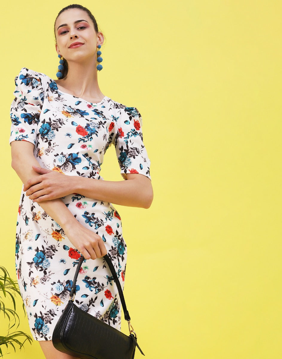 White and Multicoloured Printed Bodycon | Sudathi