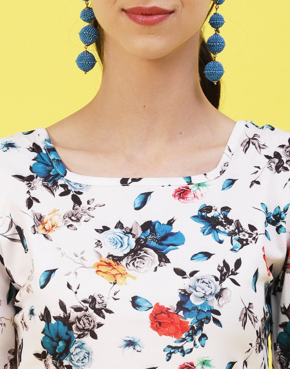 White and Multicoloured Printed Bodycon | Sudathi