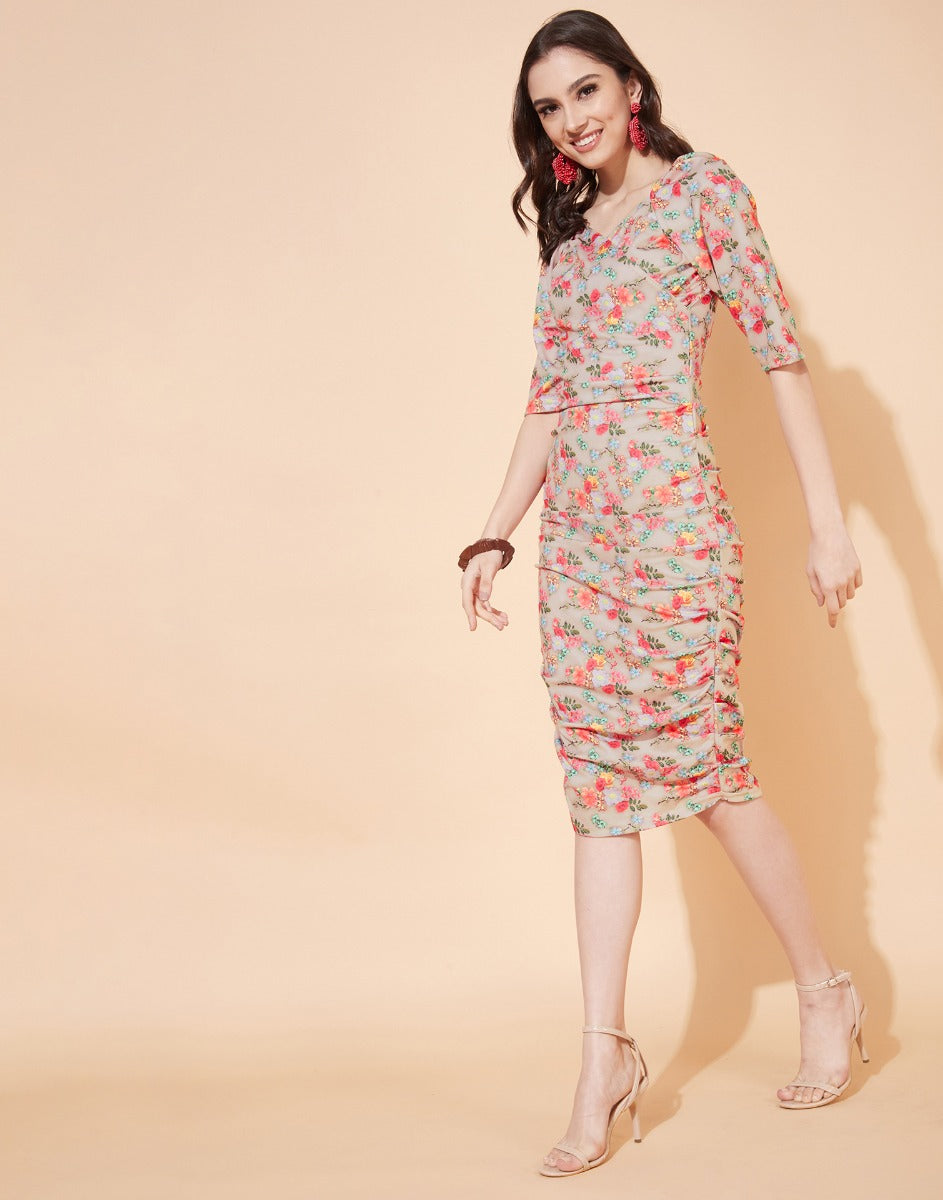 Beige Printed Bodycon | Sudathi