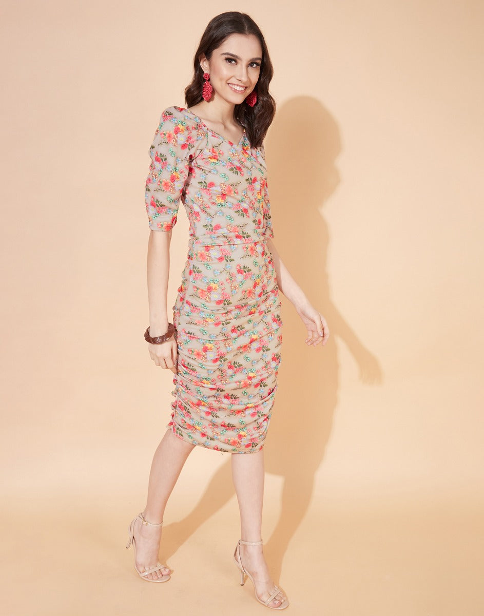 Beige Printed Bodycon | Sudathi