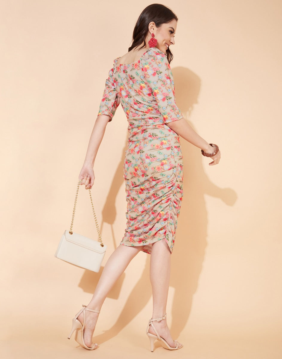 Beige Printed Bodycon | Sudathi