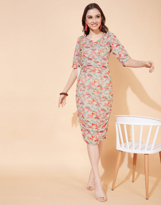 Beige Printed Bodycon | Sudathi