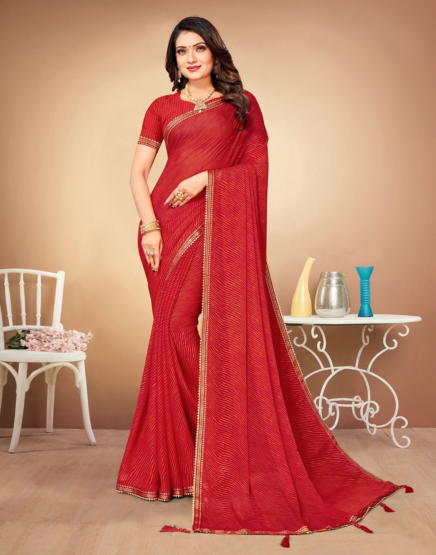 Red Printed Saree | Leemboodi