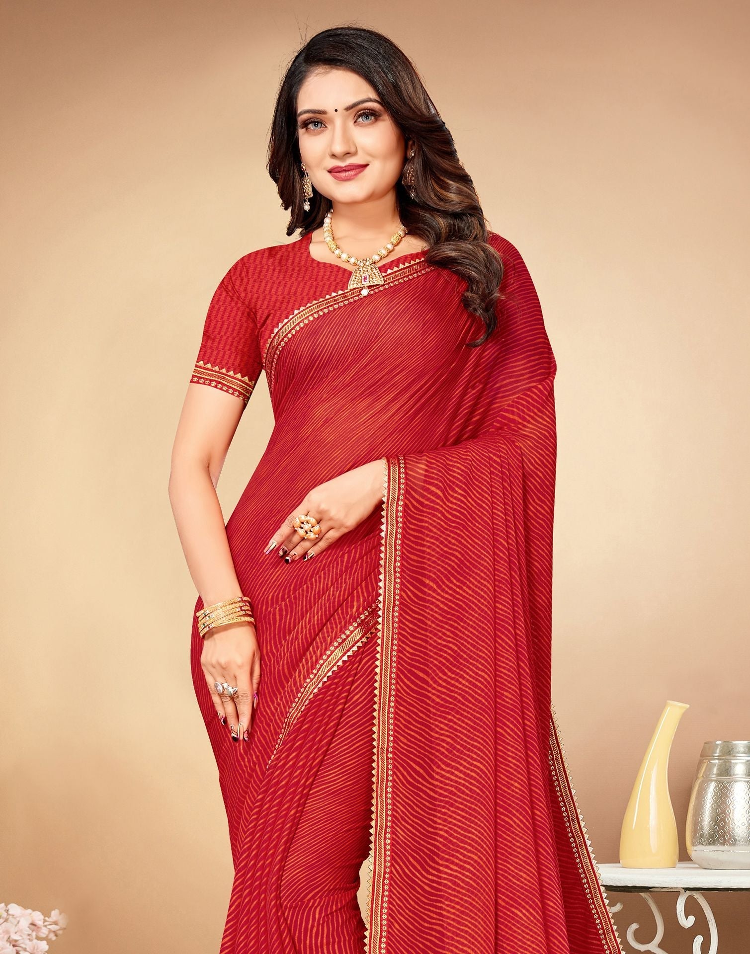 Red Printed Saree | Leemboodi