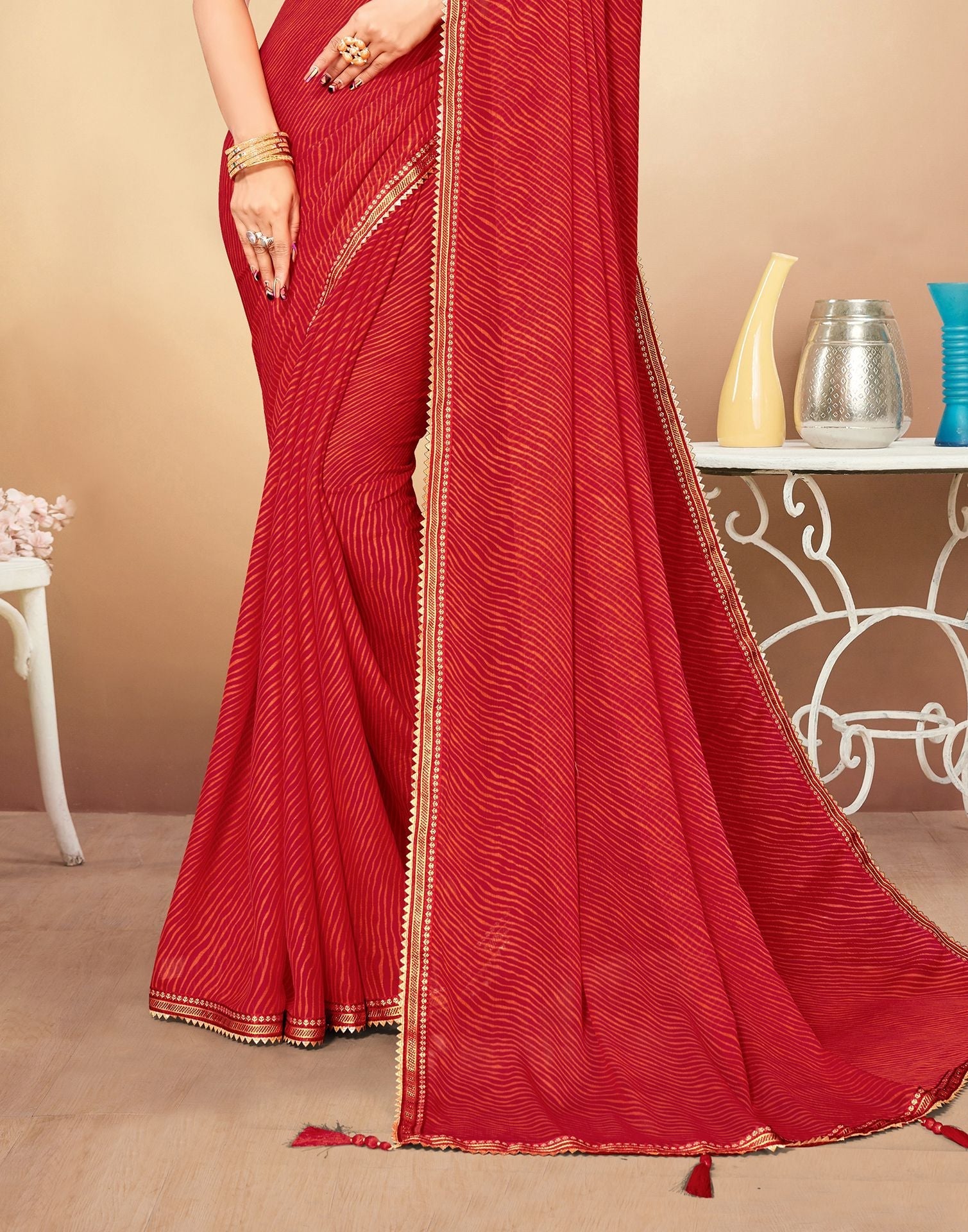 Red Printed Saree | Leemboodi