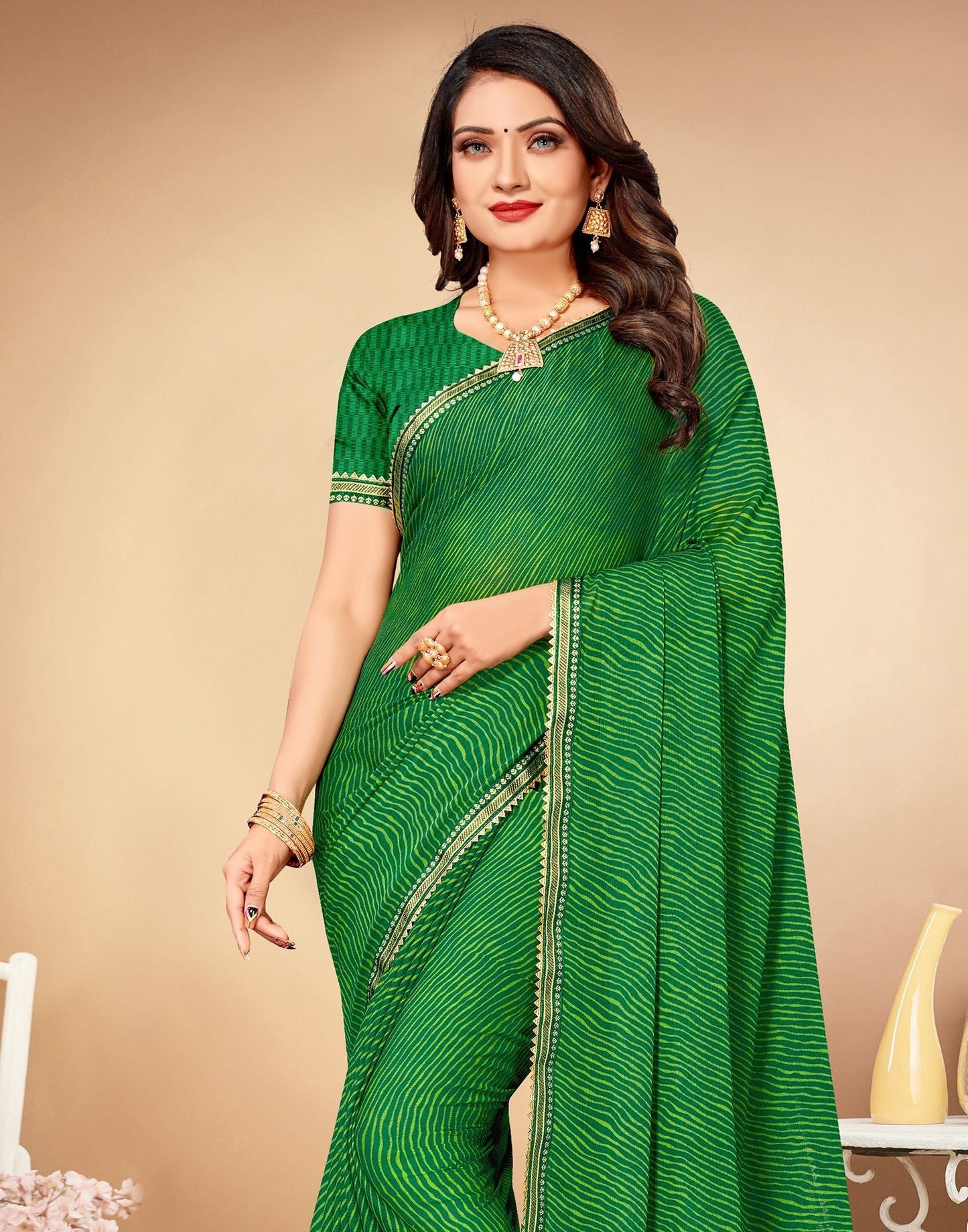 Green Printed Saree | Leemboodi