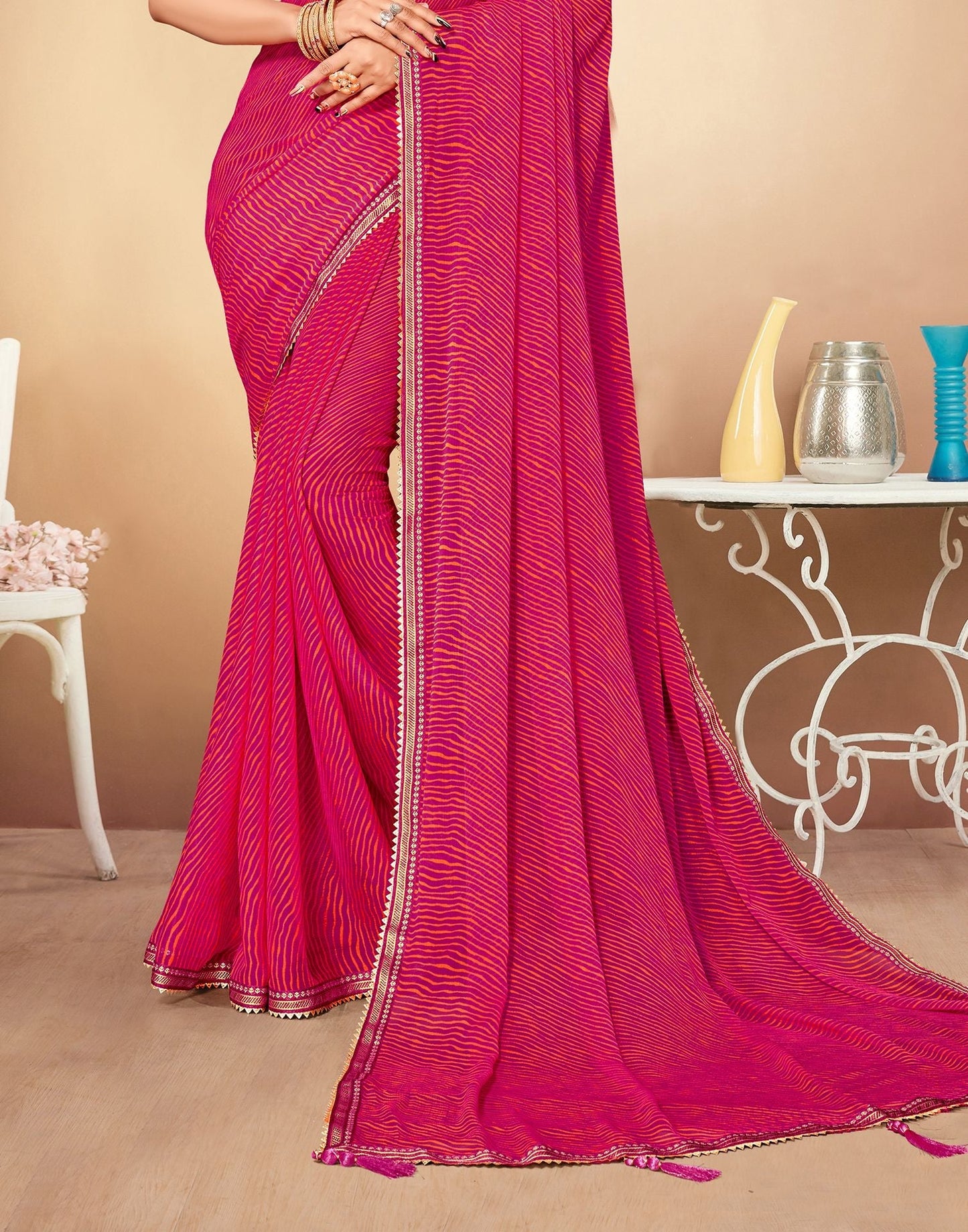 Rani Pink Printed Saree | Leemboodi