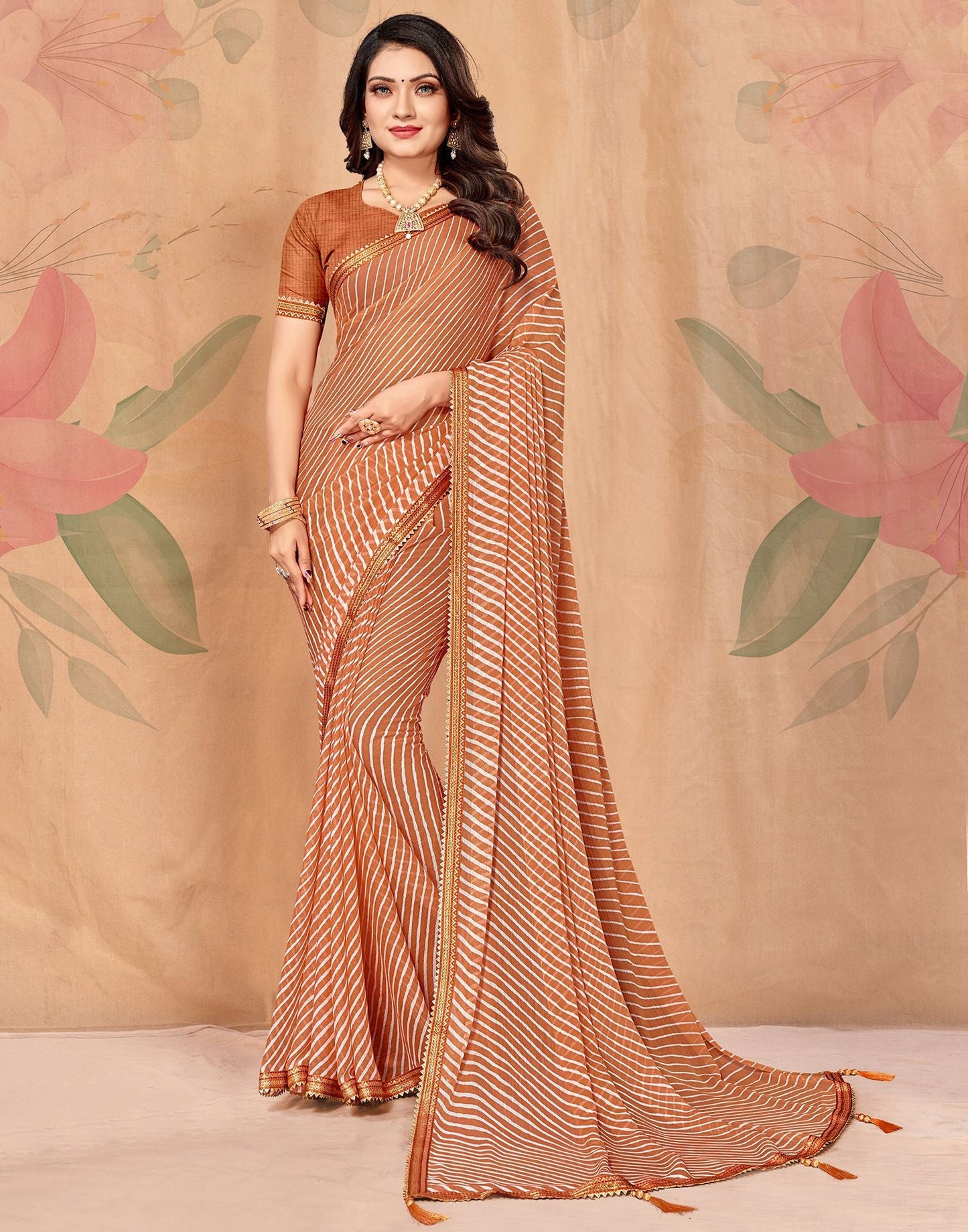 Light Orange Printed Saree | Leemboodi