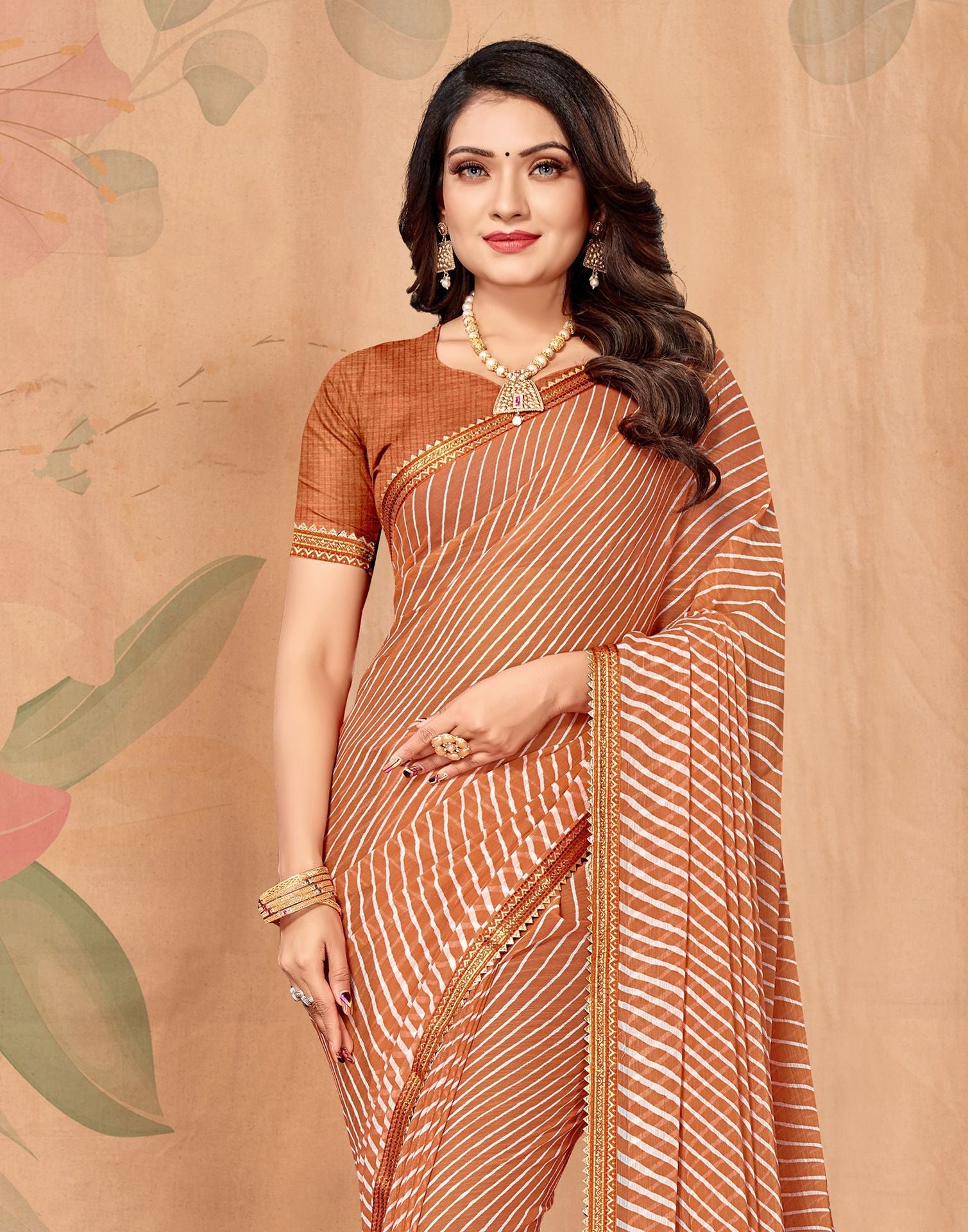 Light Orange Printed Saree | Leemboodi