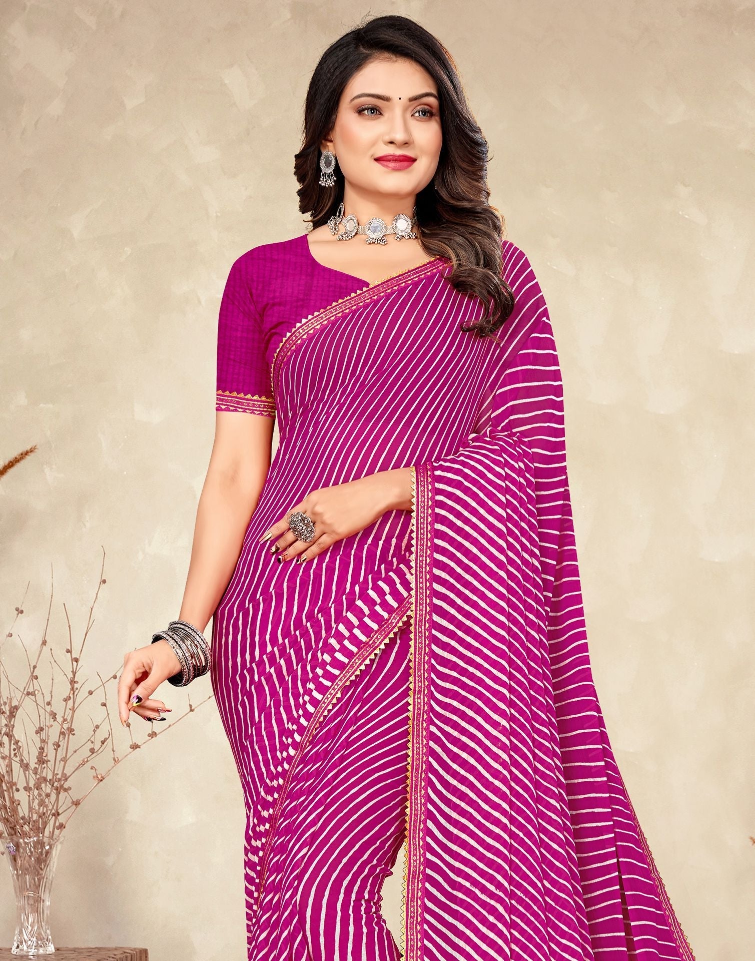 Rani Pink Printed Saree | Leemboodi