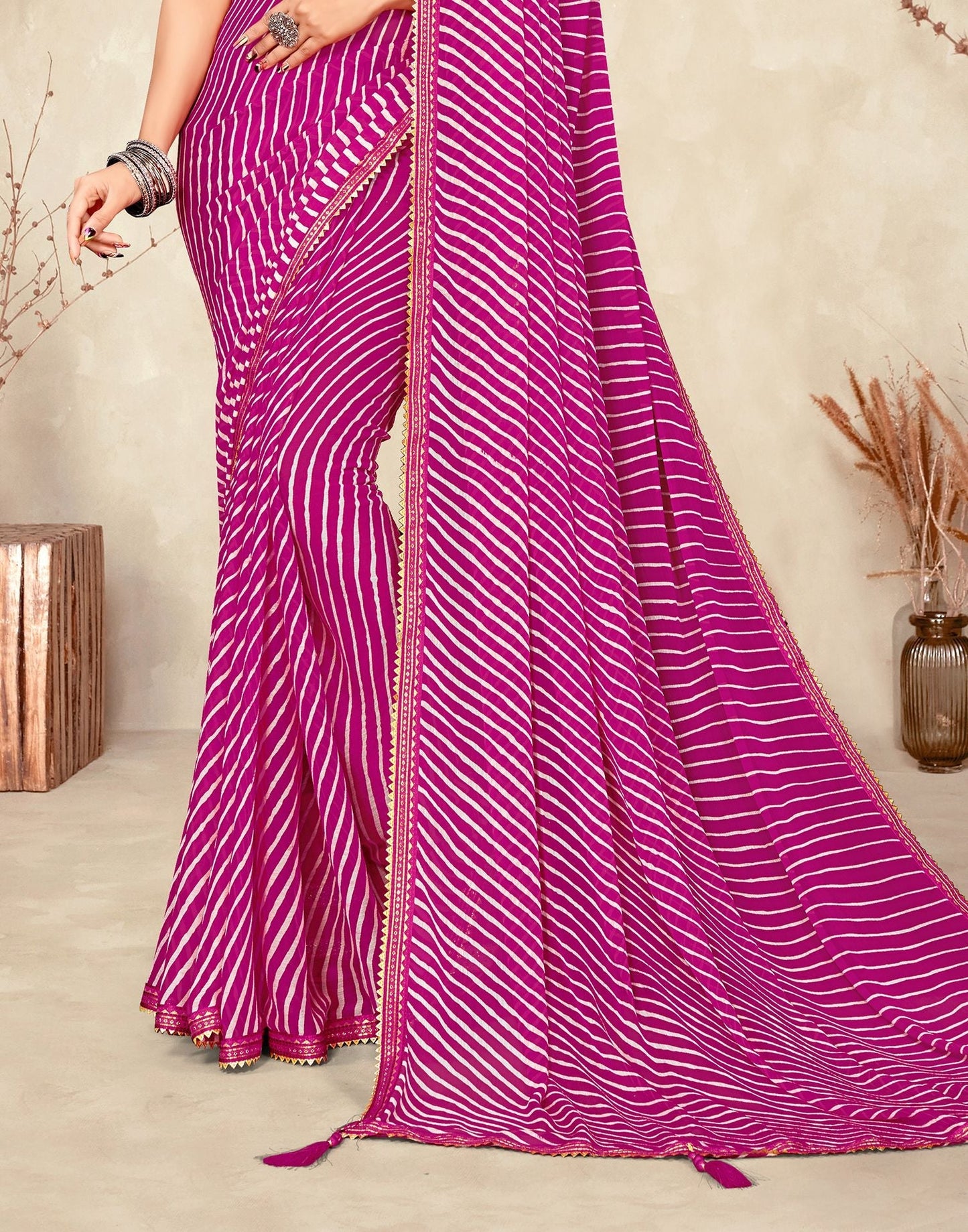 Rani Pink Printed Saree | Leemboodi