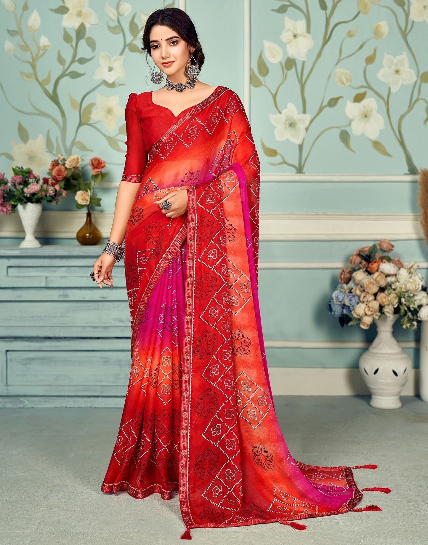 Red Bandhani Saree | Sudathi