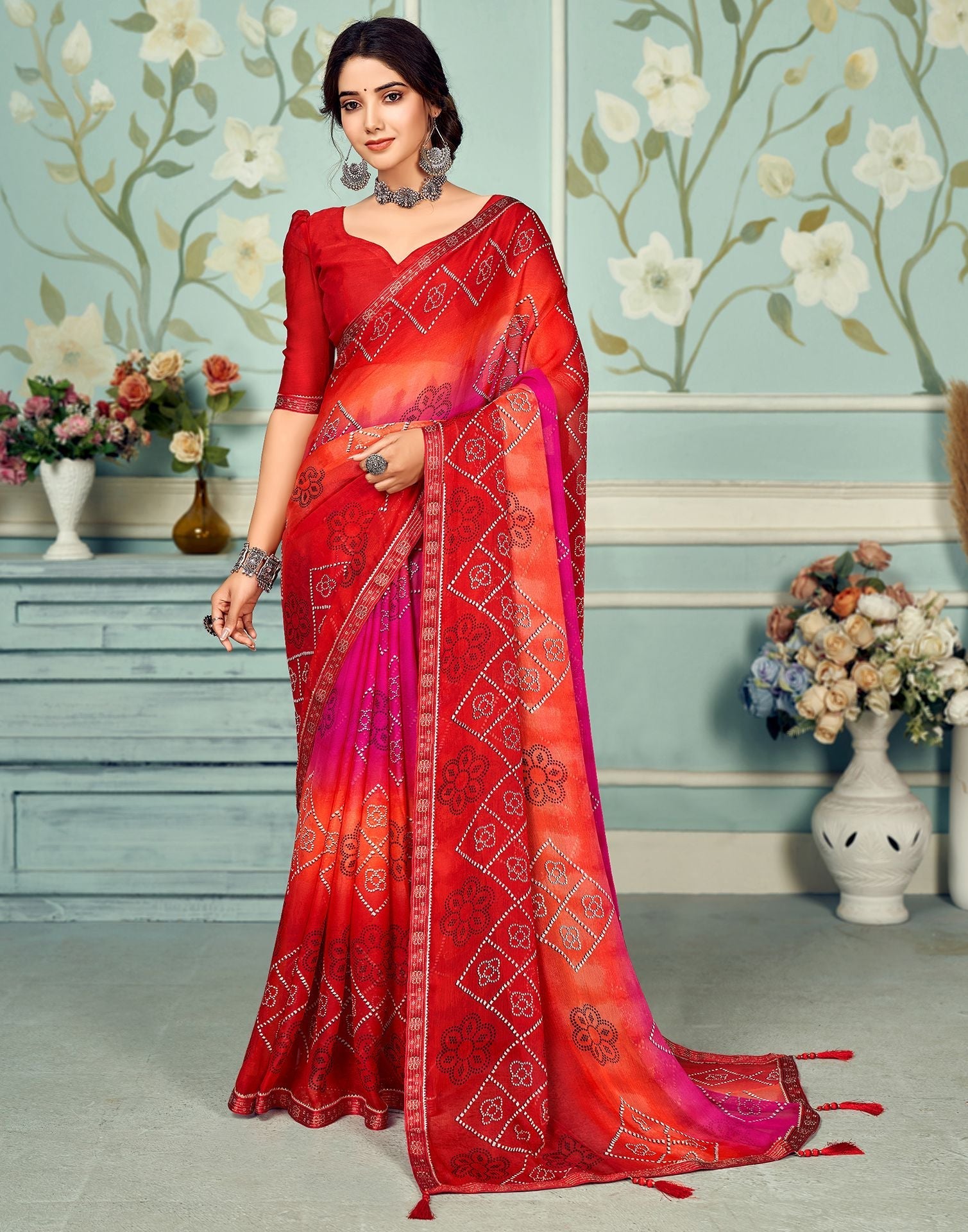 Red Bandhani Saree | Sudathi