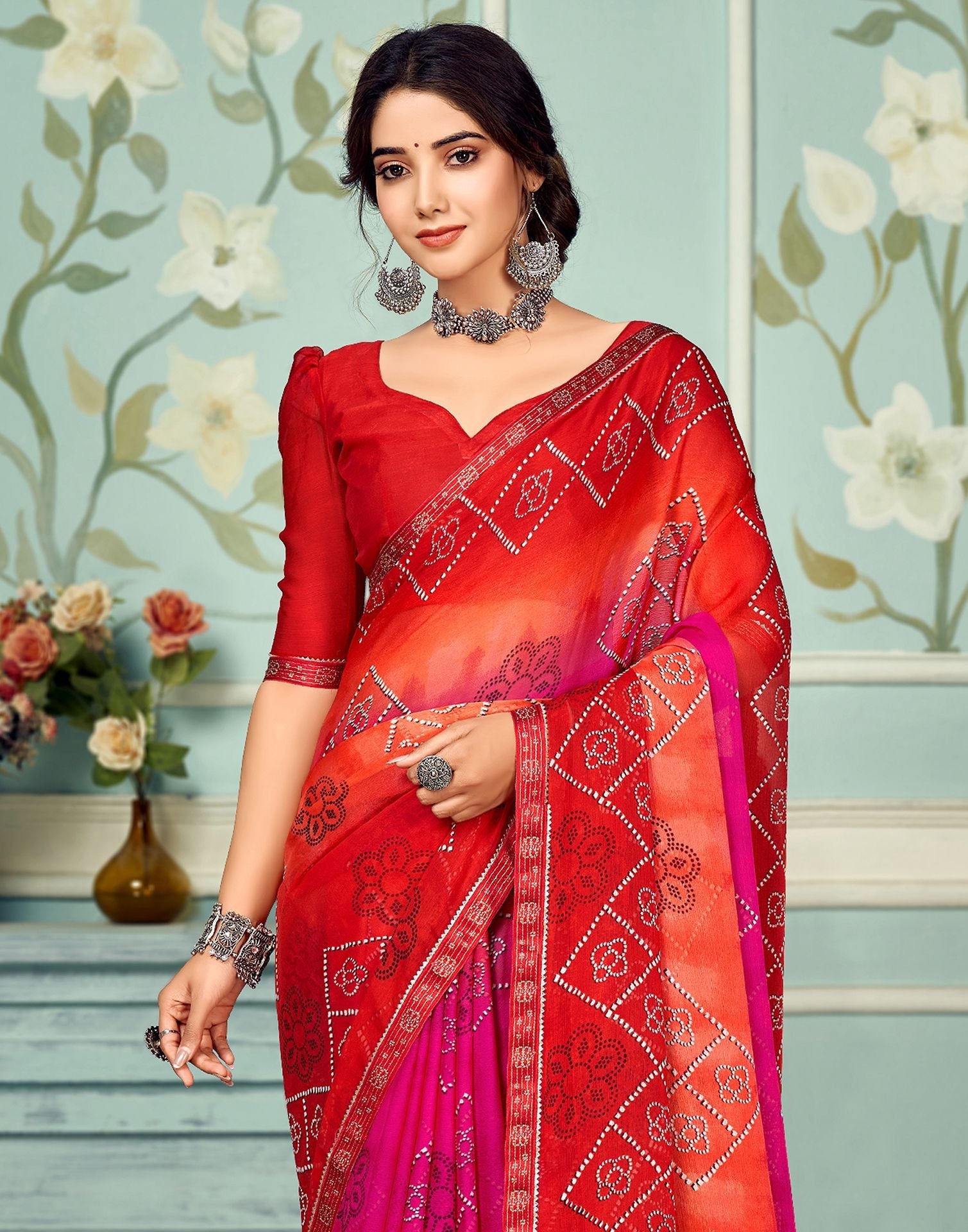 Red Bandhani Saree | Sudathi