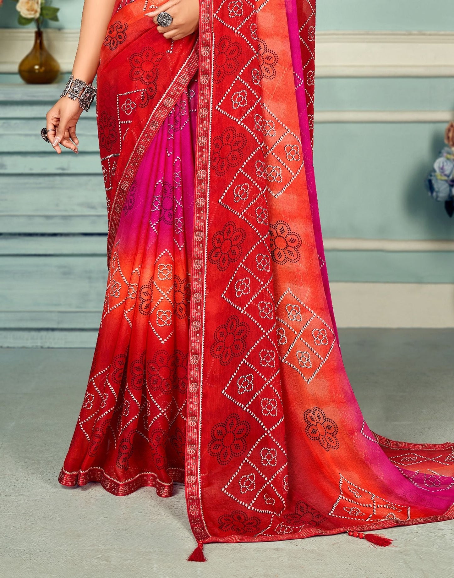 Red Bandhani Saree | Sudathi