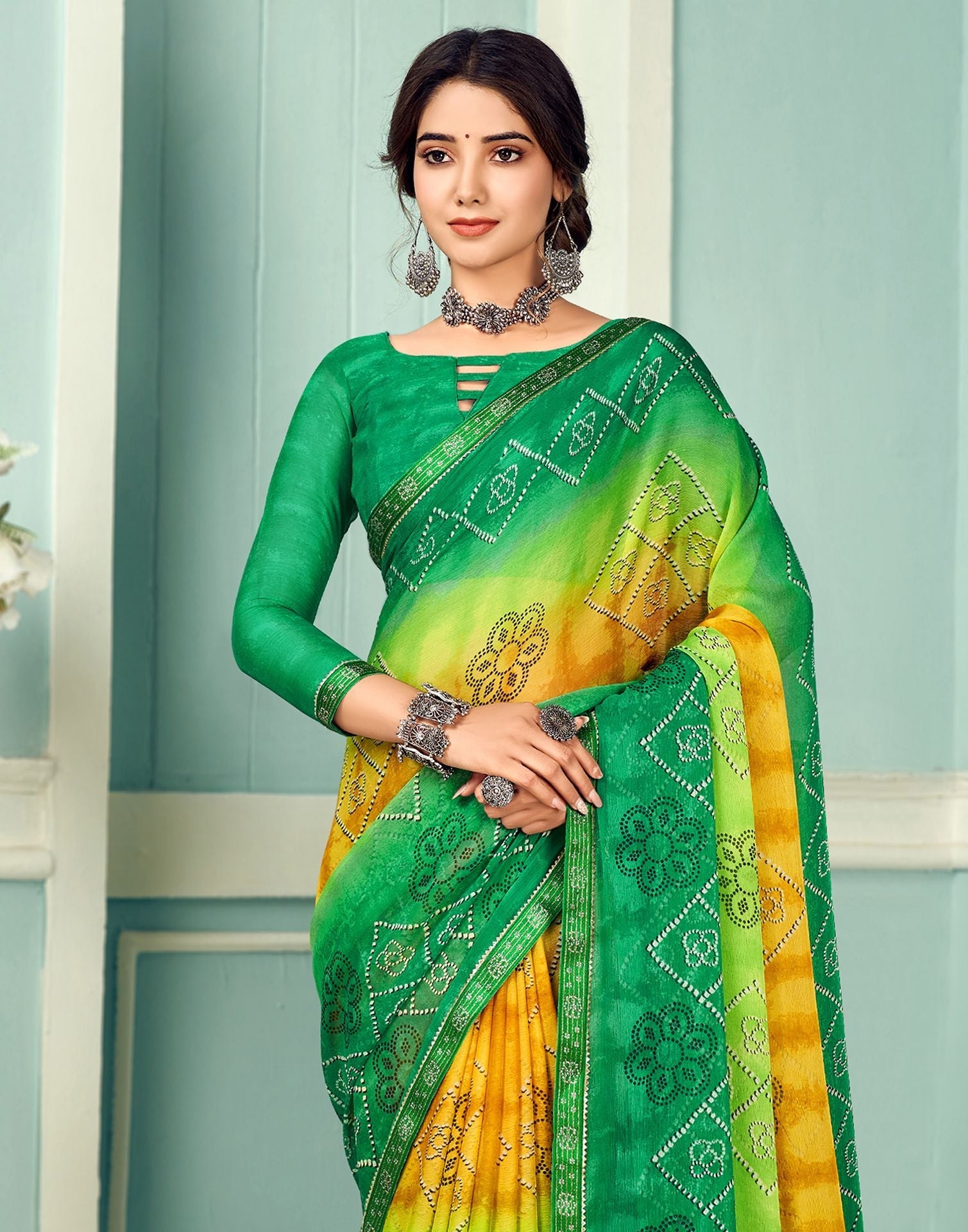 Green Bandhani Saree | Sudathi
