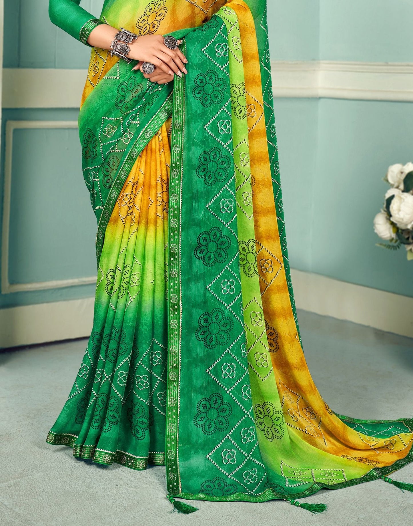 Green Bandhani Saree | Sudathi