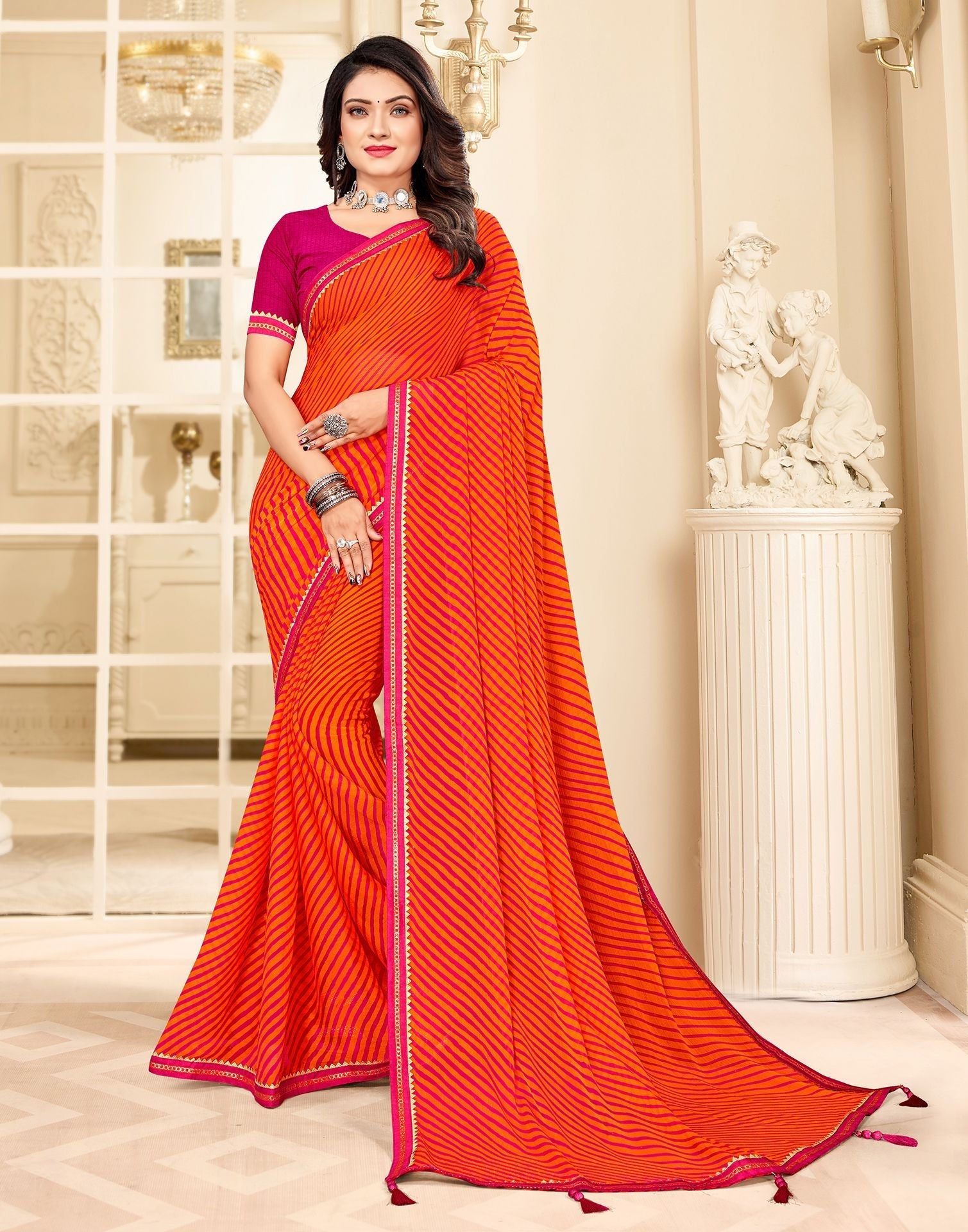 Orange Printed Saree | Sudathi