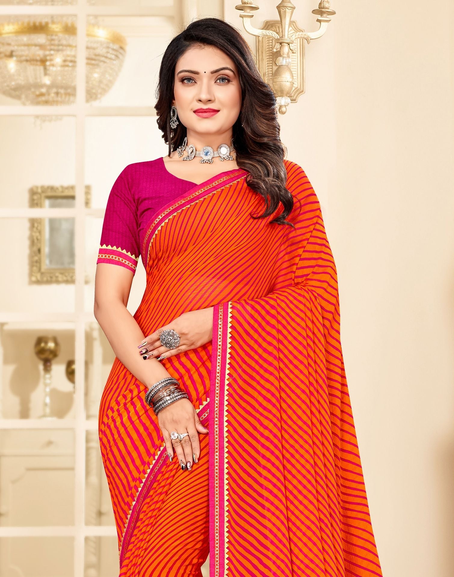 Orange Printed Saree | Sudathi